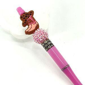 Cowboy boots hat country cowgirl handmade pen NEW beads rhinestone bling pink br